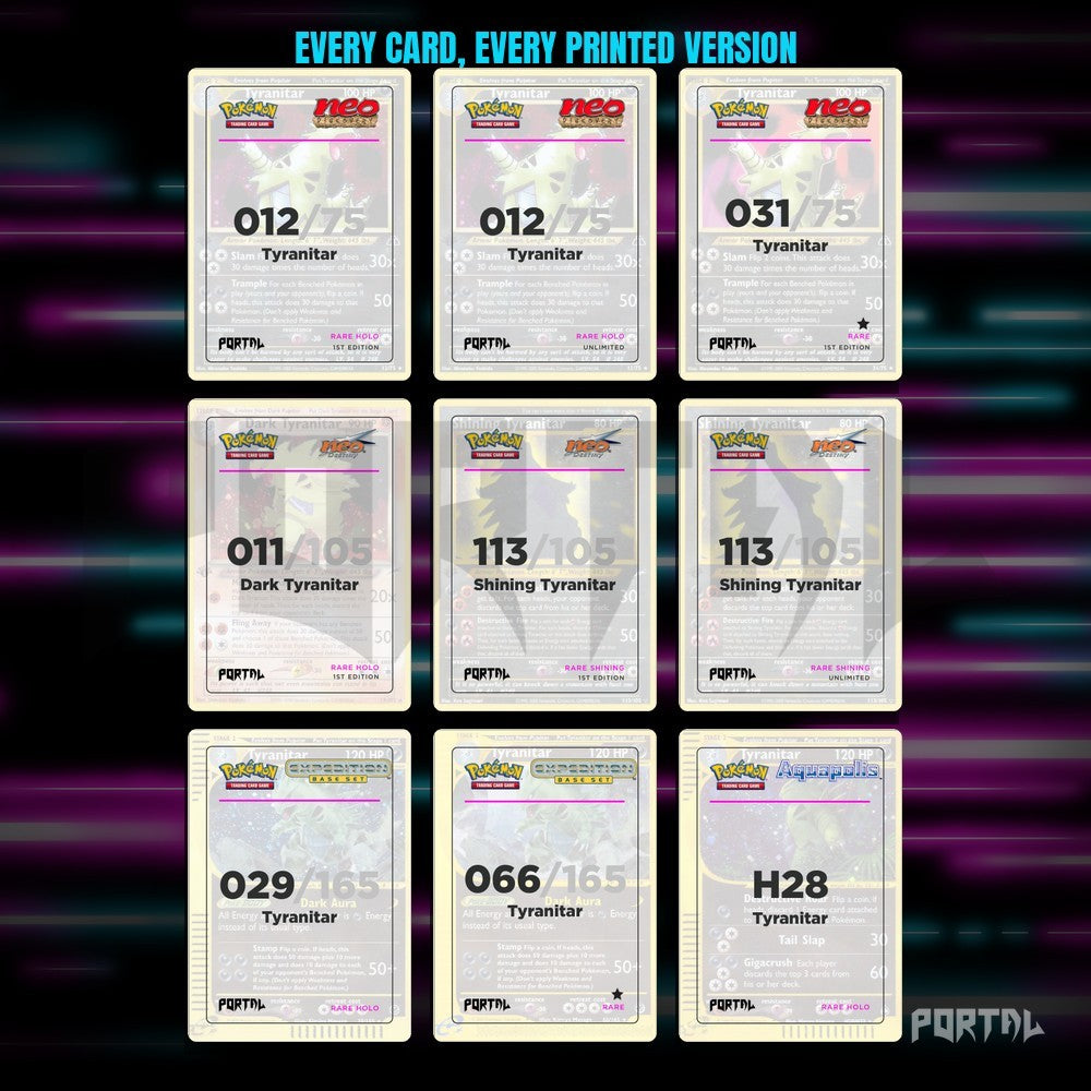 A binder page of Tyranitar placeholders