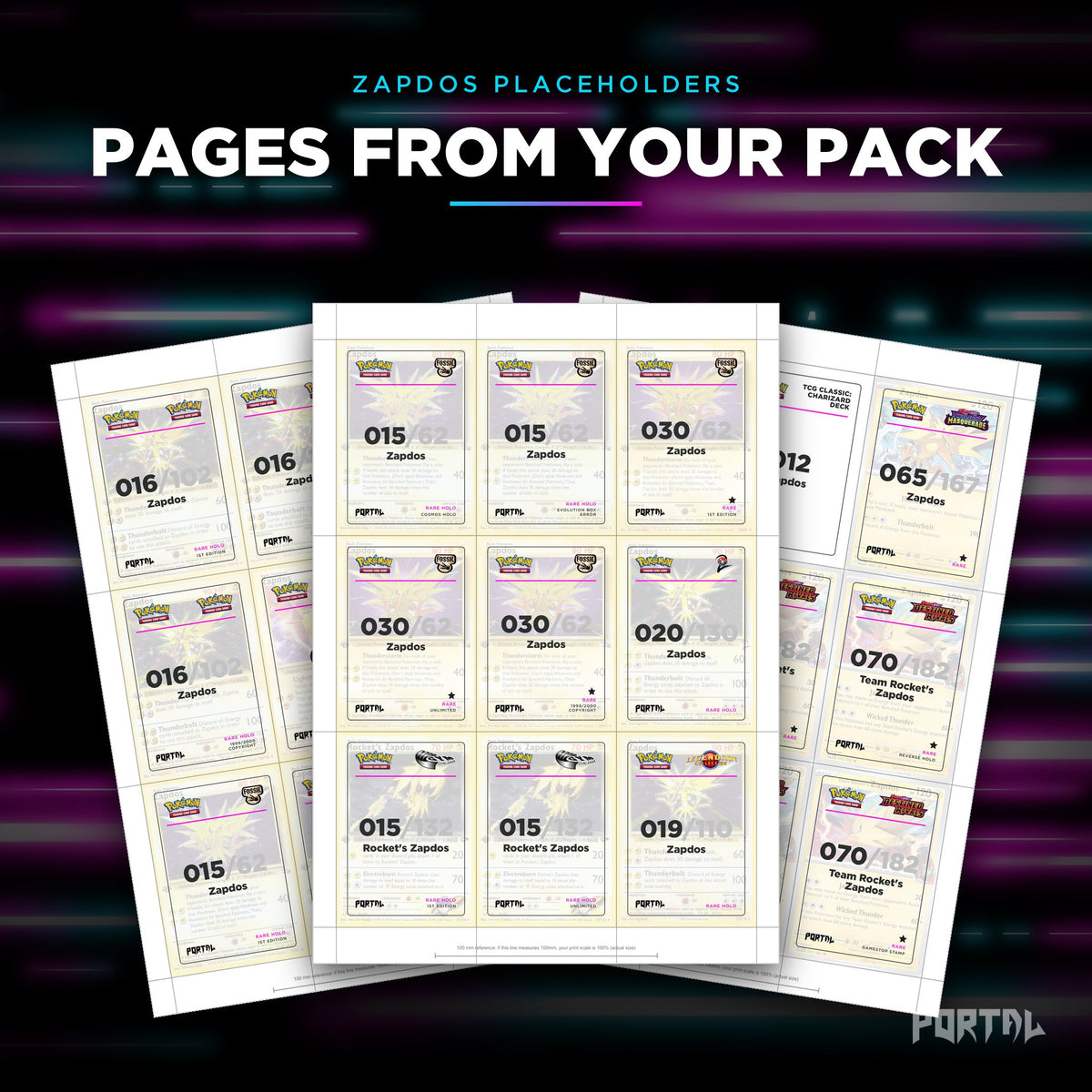 Pages from the Zapdos placeholder pack