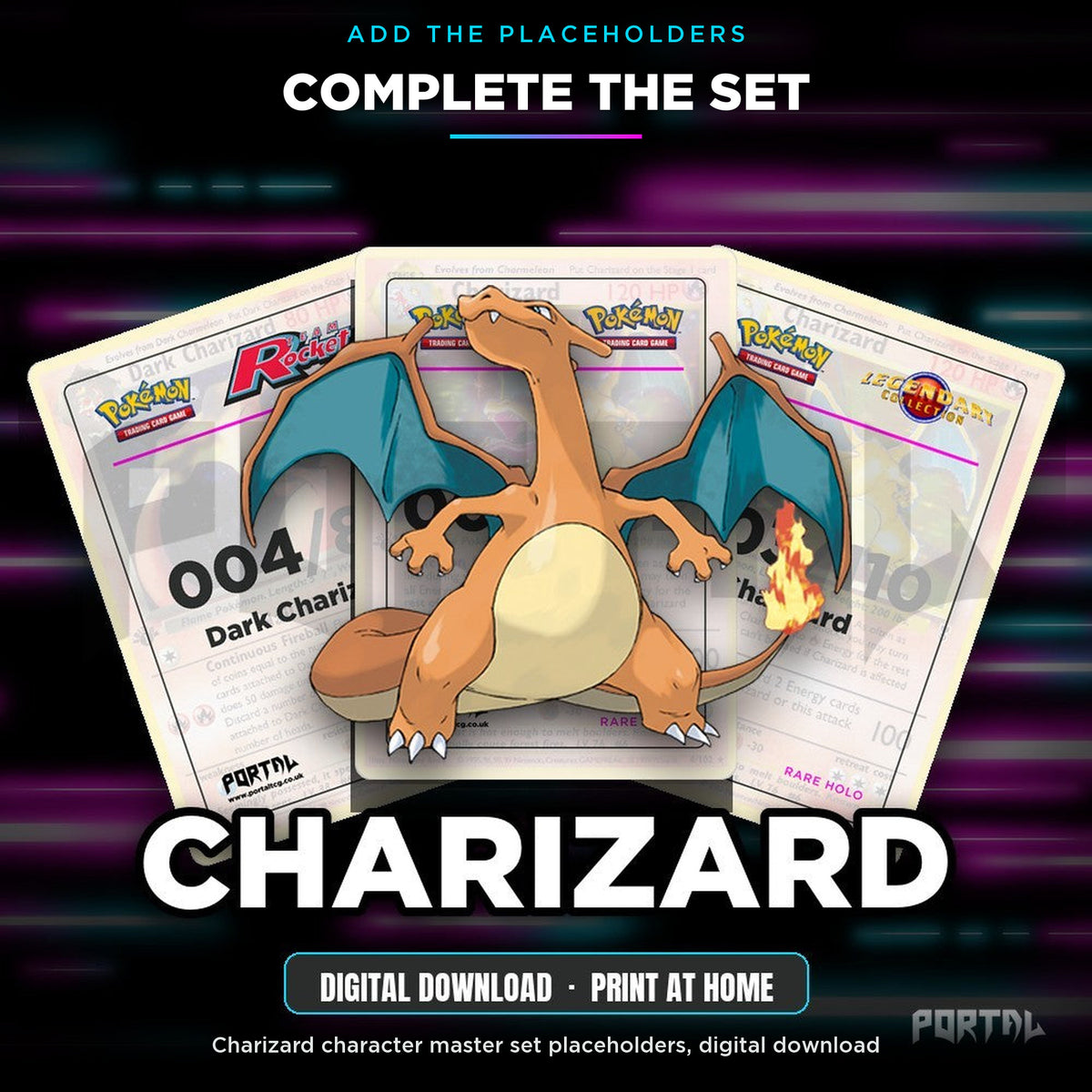 Pokemon Charizard Character Binder, complete the set with Charizard character master set placeholders, Portal TCG