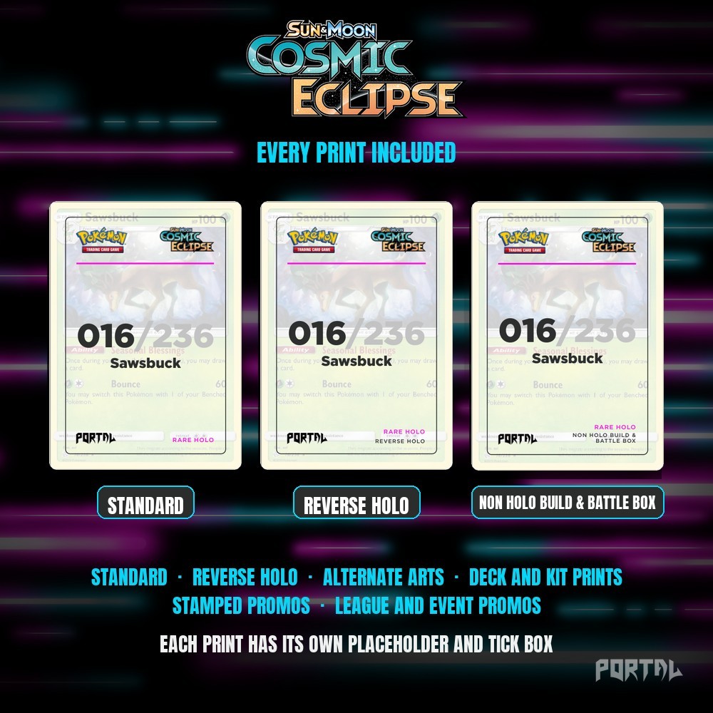 Pokemon Cosmic Eclipse master set placeholders, every print included, Portal TCG