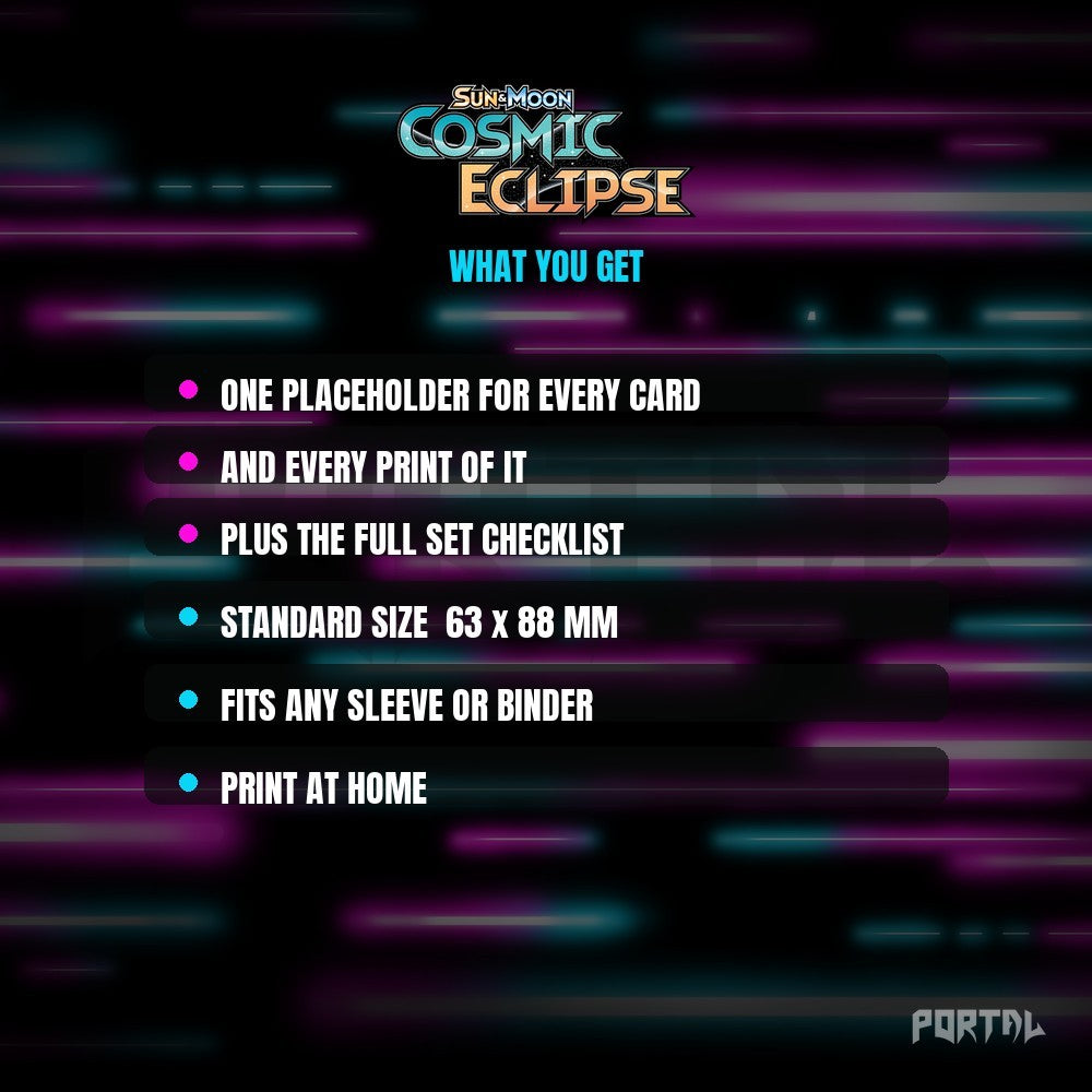 Pokemon Cosmic Eclipse master set placeholders, what you get, Portal TCG