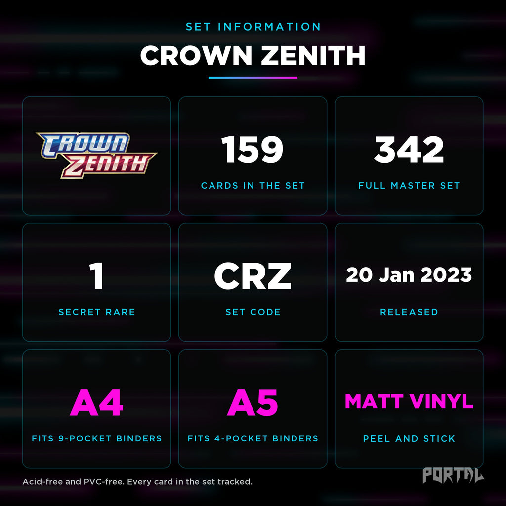 Pokemon Crown Zenith master set checklist kit, set information, Portal TCG