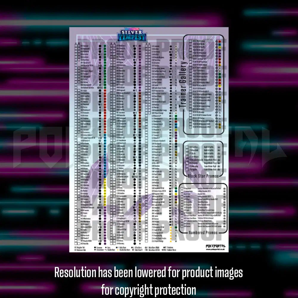 Pokemon Silver Tempest master set checklist vinyl sticker kit, sheet 3, Portal Customs