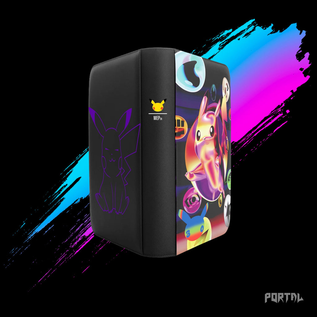 Pokemon Night Pikachu 30th Anniversary binder, back, spine and front together, Portal TCG