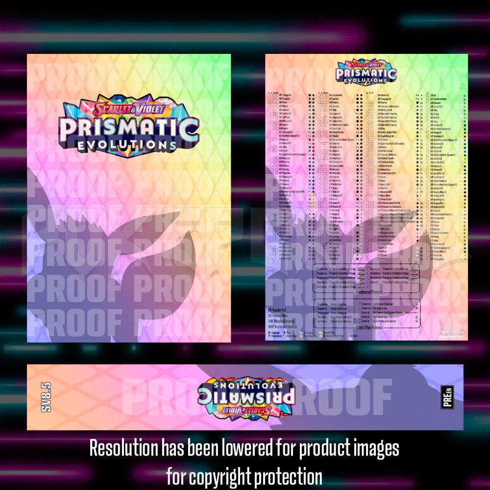 Pokemon Prismatic Evolutions master set checklist vinyl sticker kit by Portal Customs