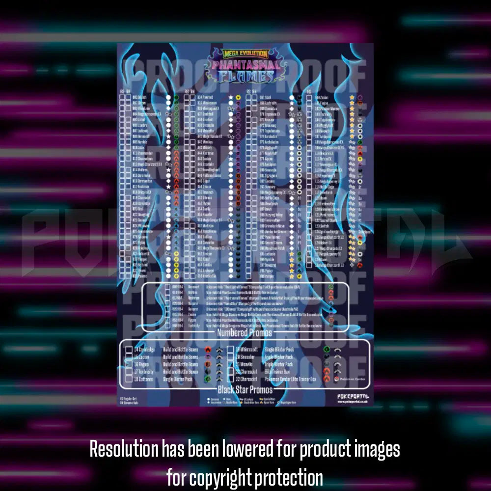 Pokemon Phantasmal Flames master set checklist vinyl sticker kit, sheet 3, Portal Customs