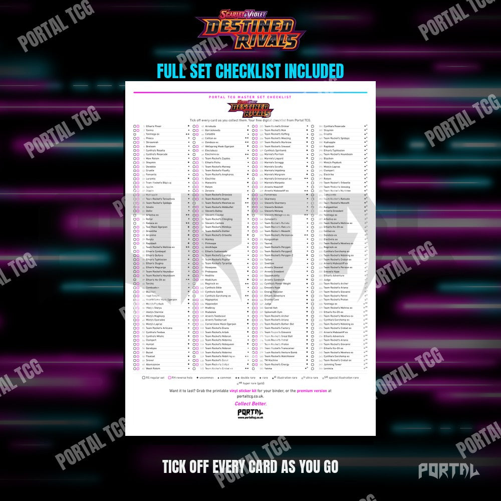 The free Destined Rivals master set checklist included with the placeholders