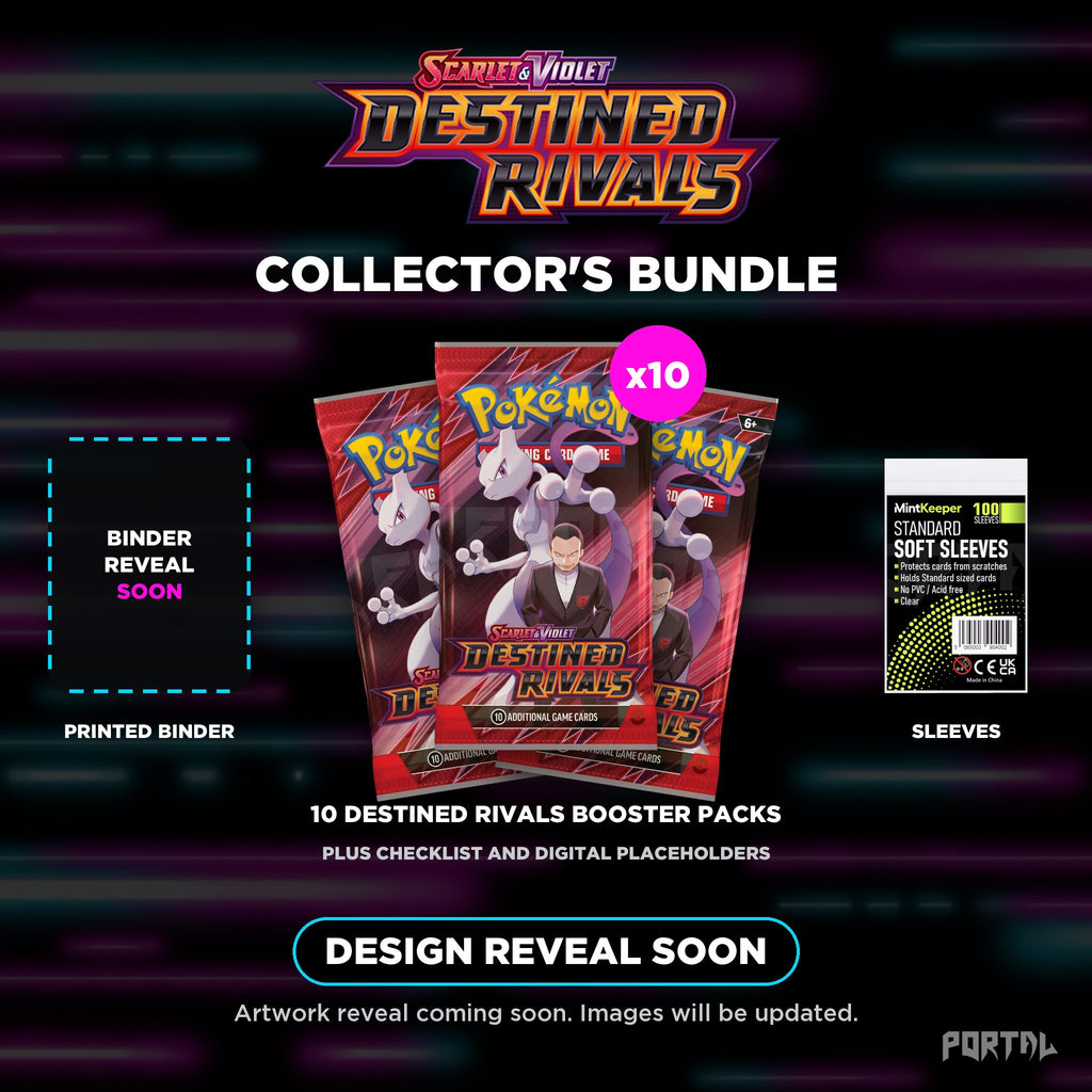 Pokemon Destined Rivals Master Set Collector's Bundle, temporary image, binder design reveal soon, Portal TCG