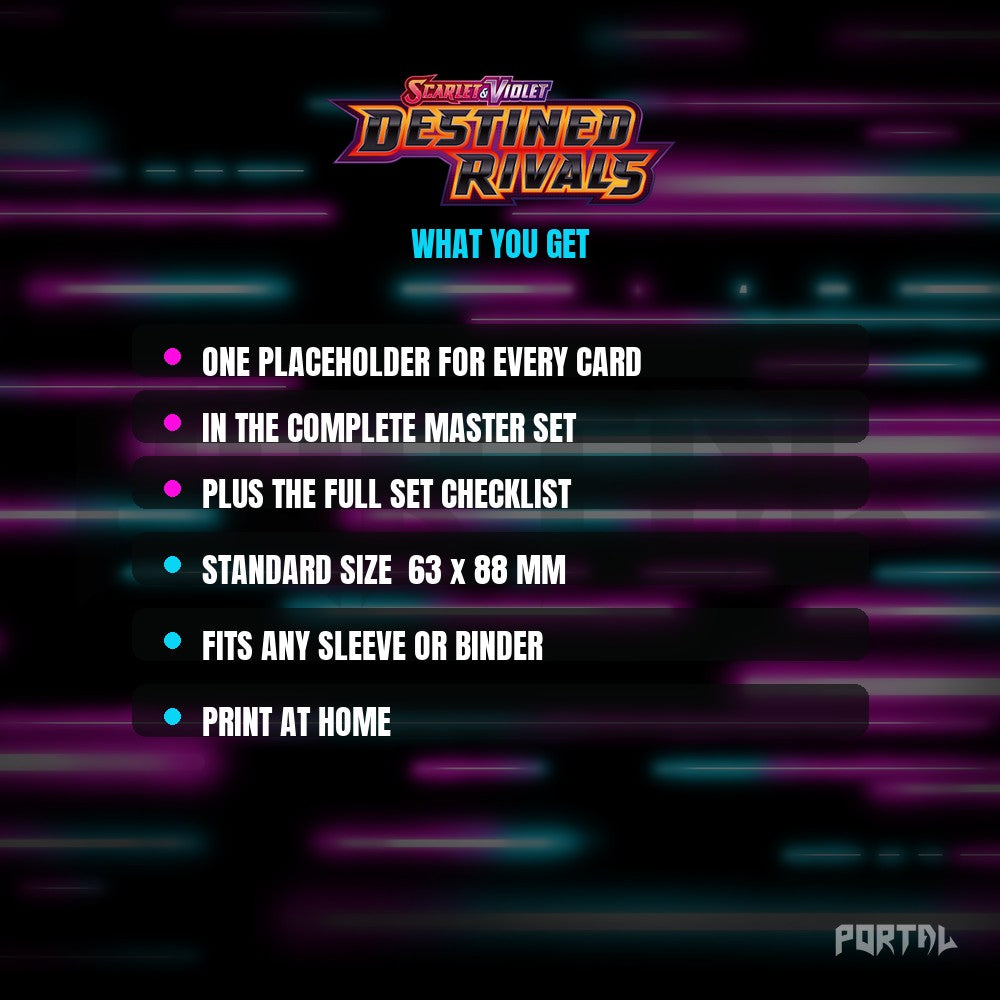 Destined Rivals master set placeholder cards, what is included