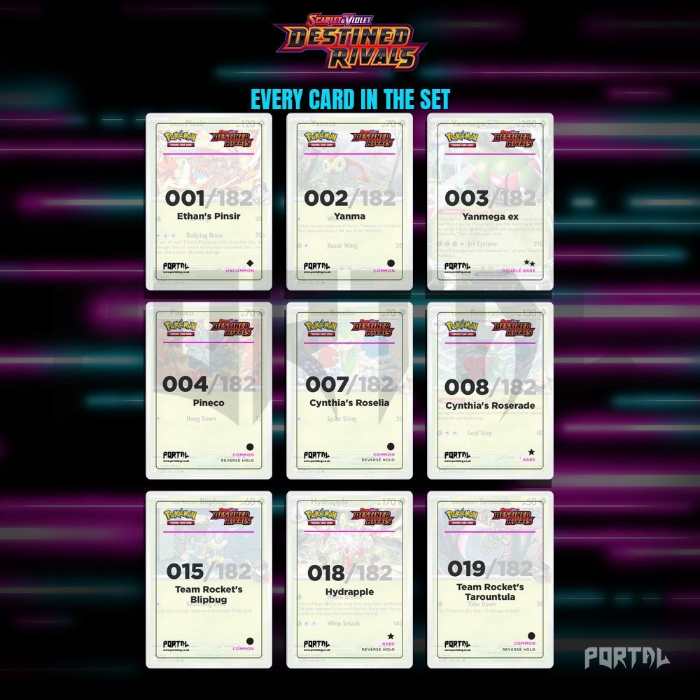 Destined Rivals master set placeholders, binder page, Portal TCG
