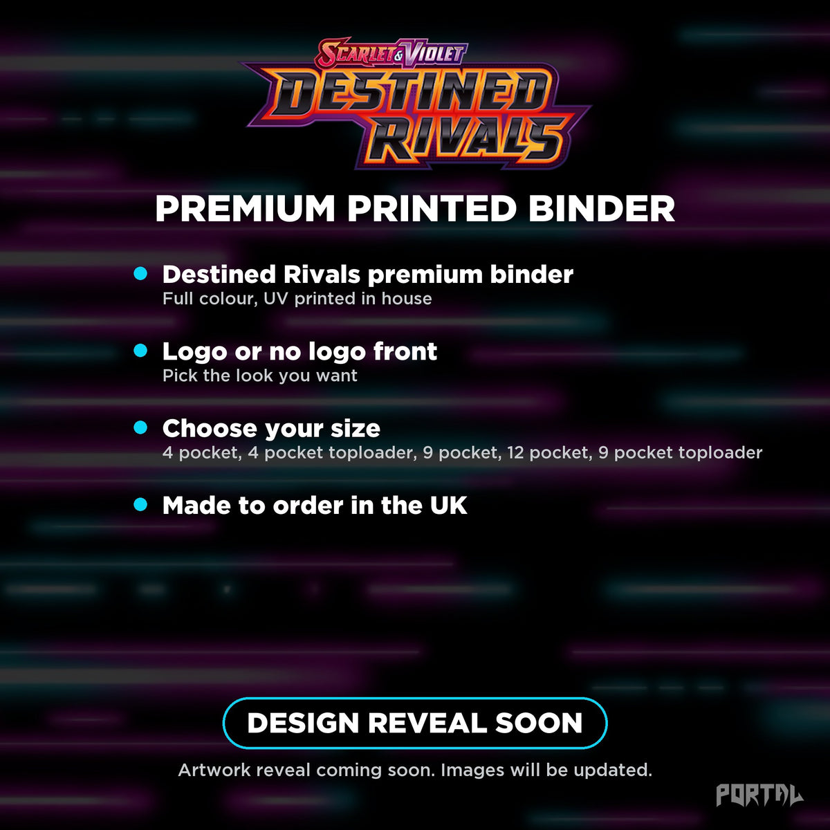 Pokemon Destined Rivals Premium Printed Binder, what you get, temporary image, Portal TCG