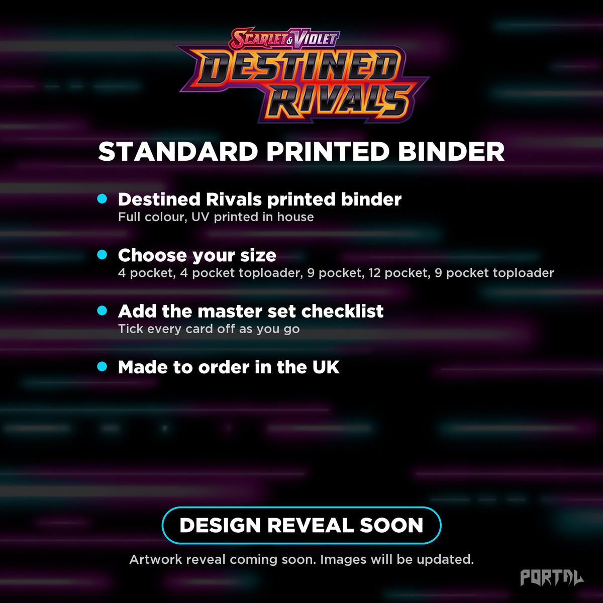 Pokemon Destined Rivals Standard Printed Binder, what you get, temporary image, Portal TCG