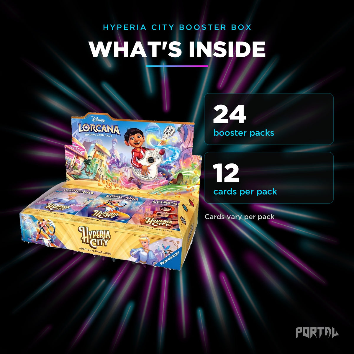 Hyperia City booster box, what's inside, Portal TCG