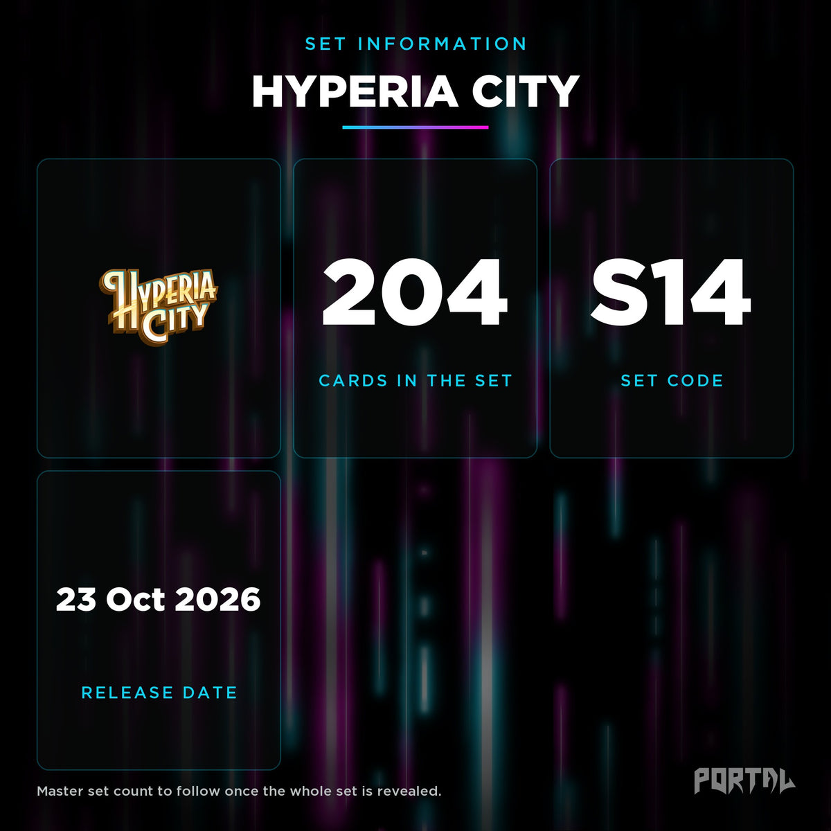 Hyperia City set information: 204 cards in the set, Portal TCG