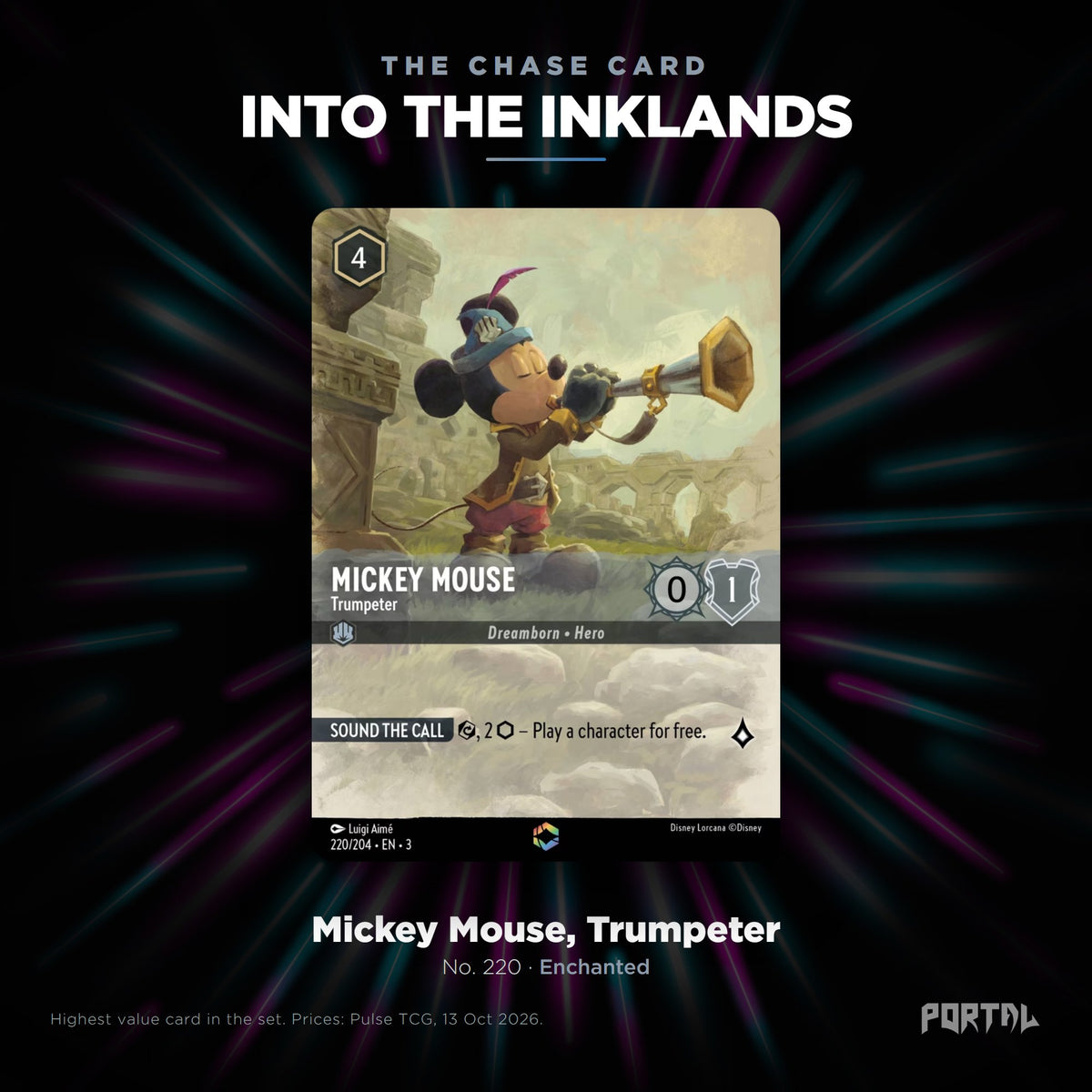Into the Inklands chase card: Mickey Mouse, Trumpeter, Portal TCG