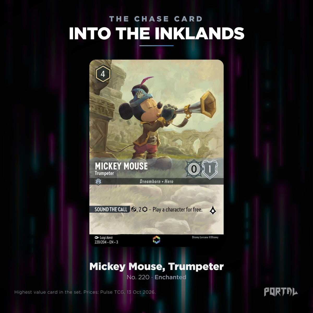 Into the Inklands chase card: Mickey Mouse, Trumpeter, Portal TCG