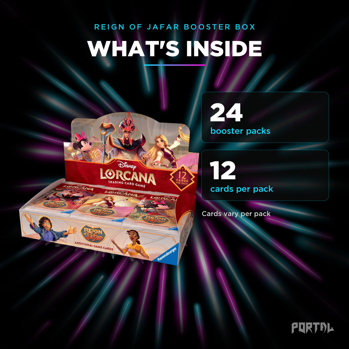 Reign of Jafar booster box, what's inside, Portal TCG
