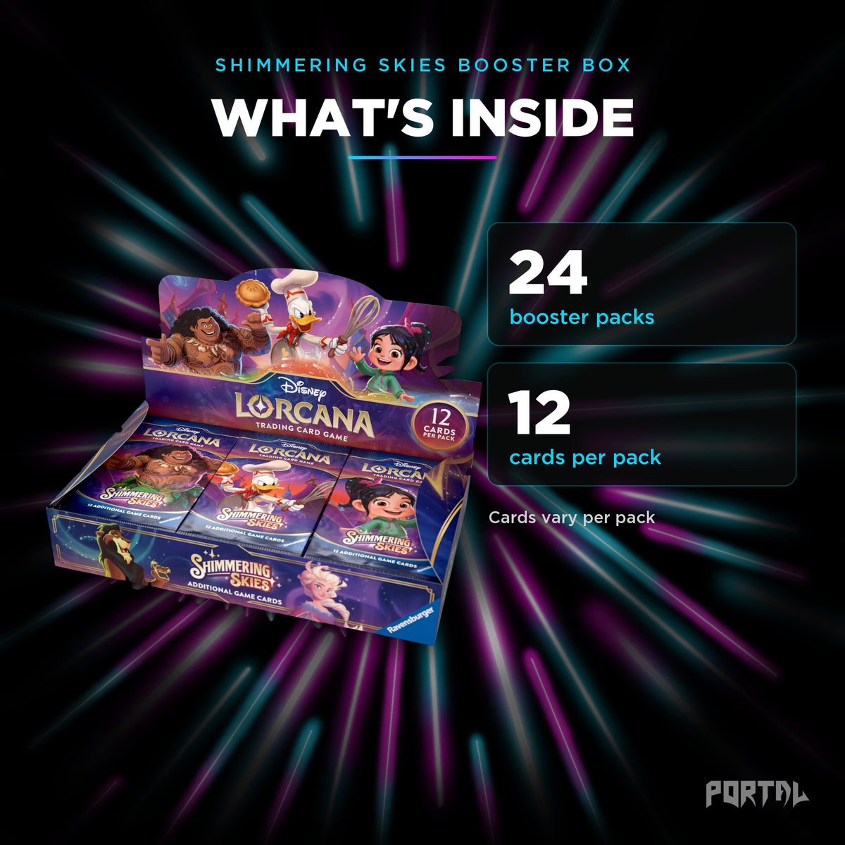 Shimmering Skies booster box, what's inside, Portal TCG