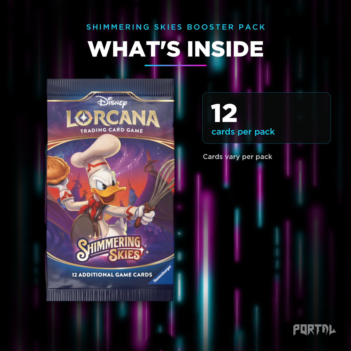 Shimmering Skies booster pack, what's inside, Portal TCG