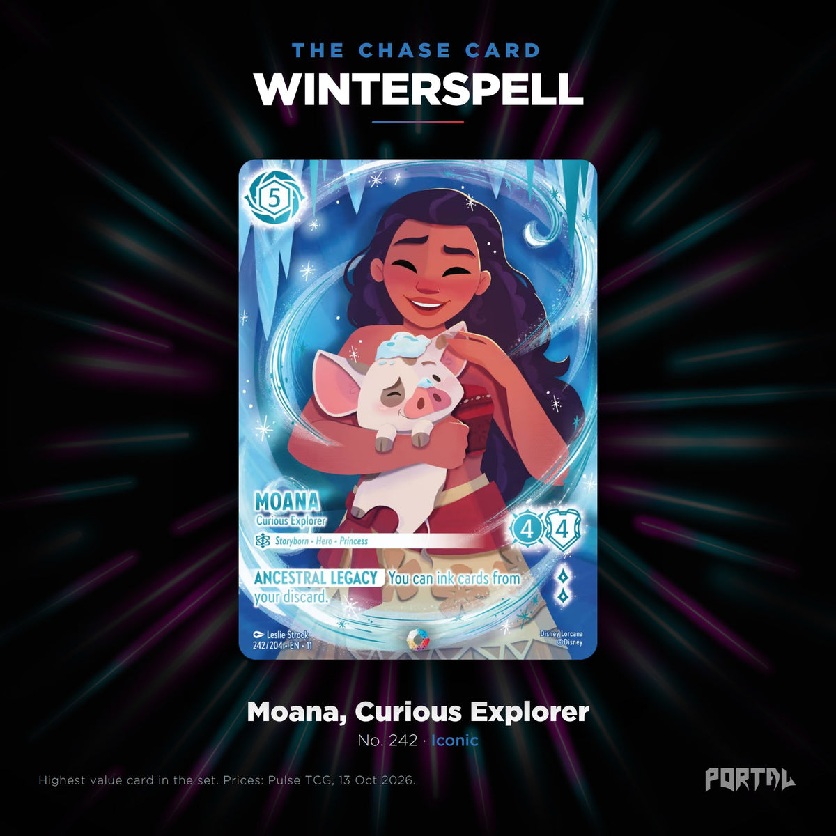 Winterspell chase card: Moana, Curious Explorer, Portal TCG
