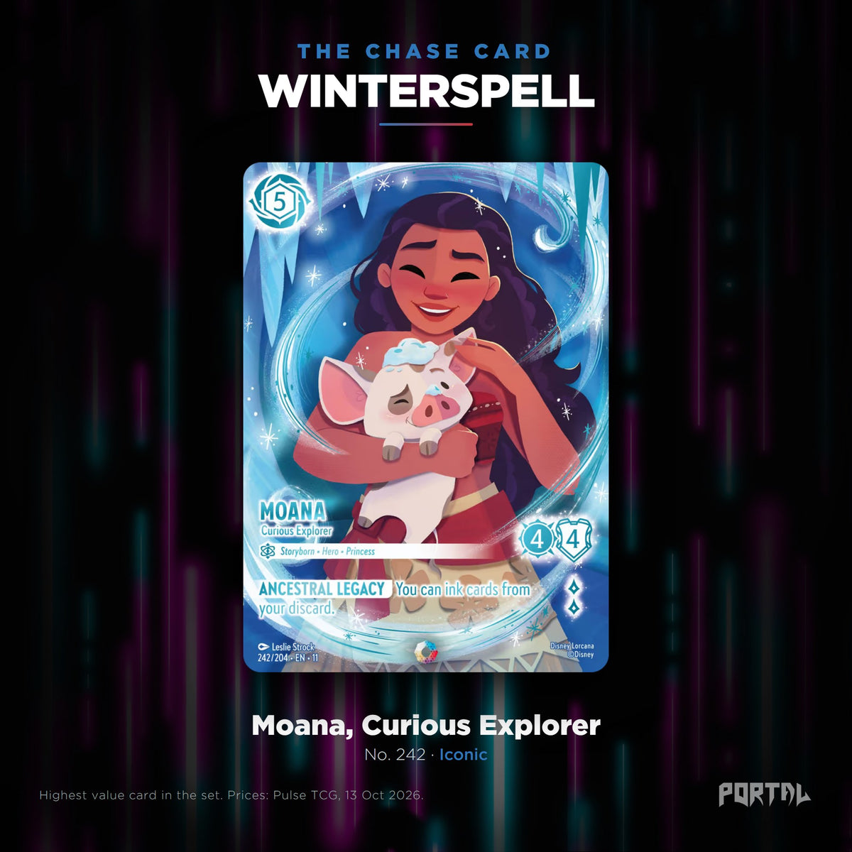 Winterspell chase card: Moana, Curious Explorer, Portal TCG