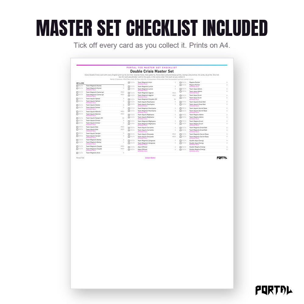 Pokemon Double Crisis master set placeholders, the checklist included in the download, Portal TCG