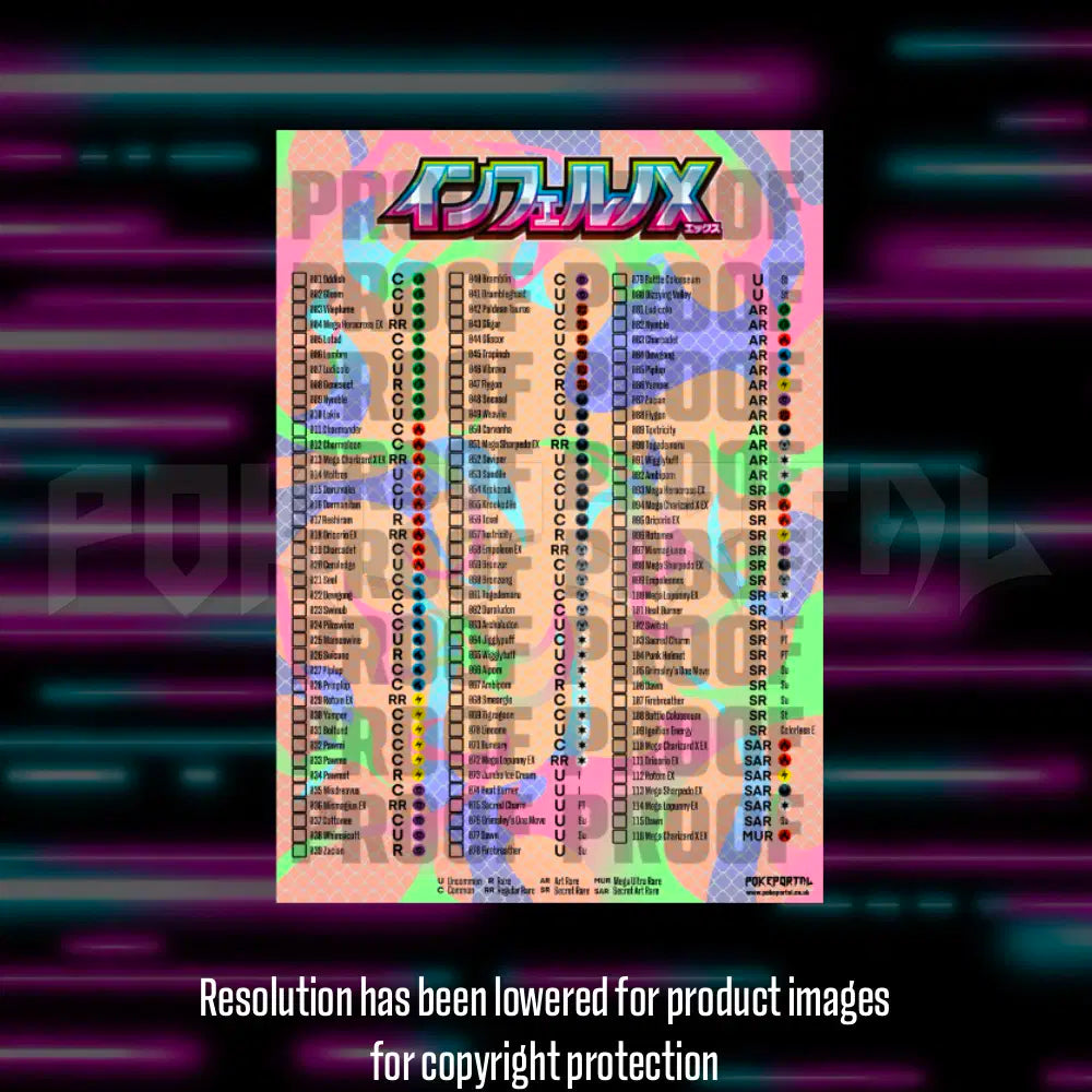 Pokemon Inferno X Japanese master set checklist vinyl sticker kit, sheet 3, Portal Customs