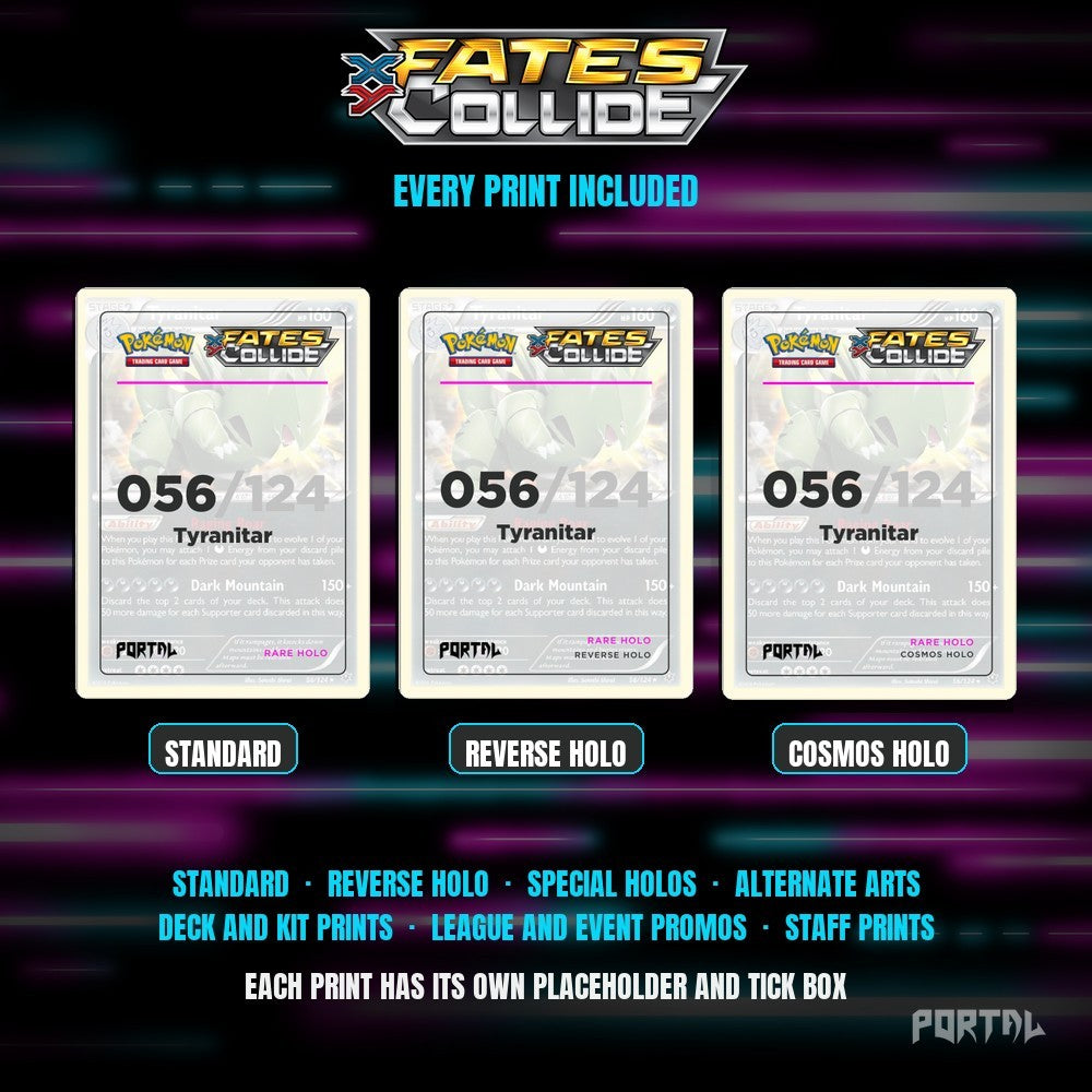 Pokemon Fates Collide master set placeholders, every print included, Portal TCG