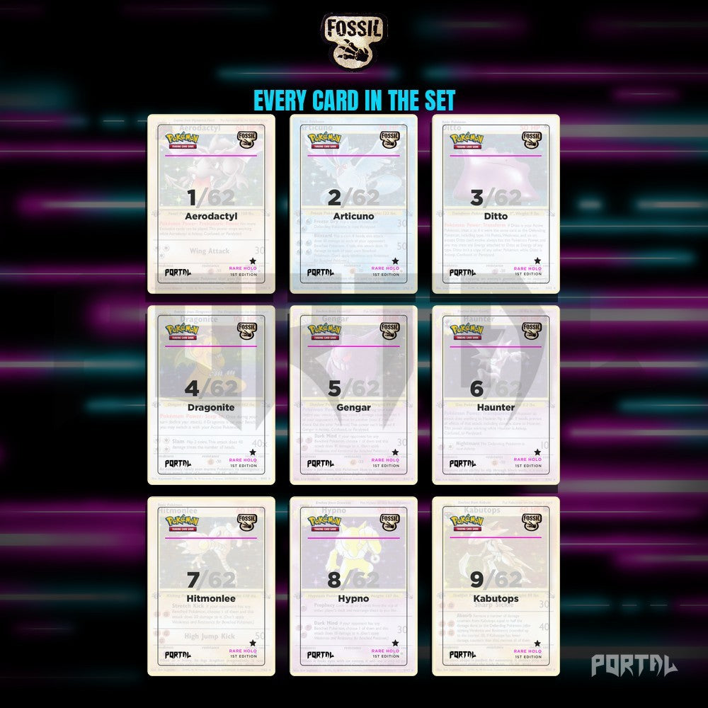 Pokemon Fossil master set placeholders, binder page, Portal TCG