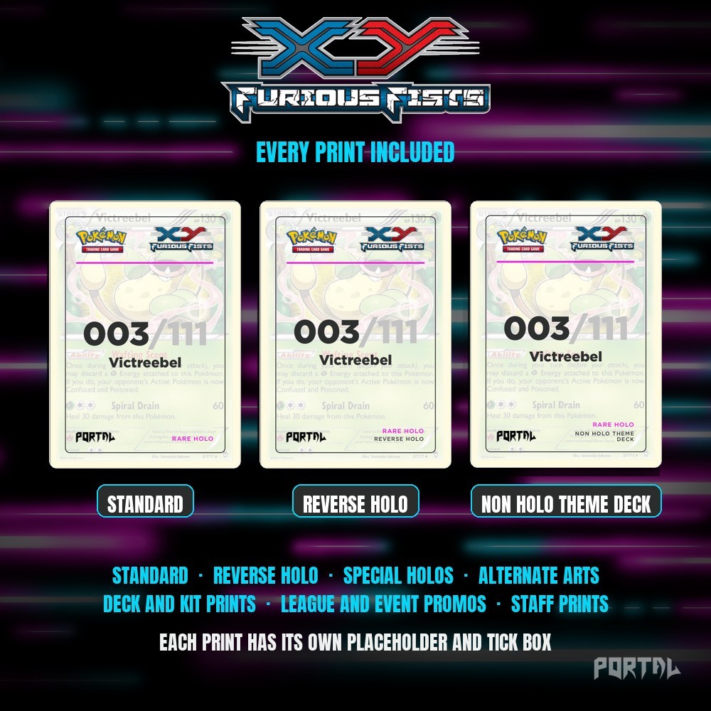 Pokemon Furious Fists master set placeholders, every print included, Portal TCG