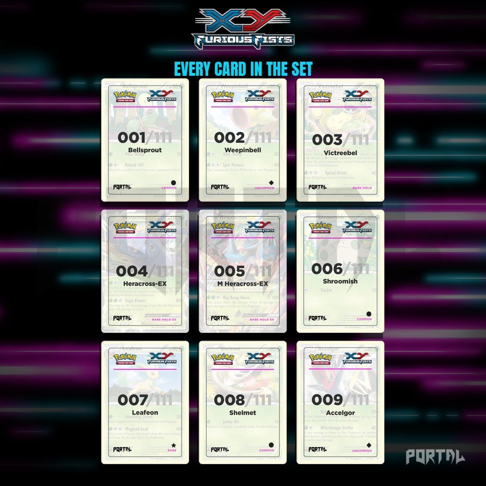 Pokemon Furious Fists master set placeholders, binder page, Portal TCG