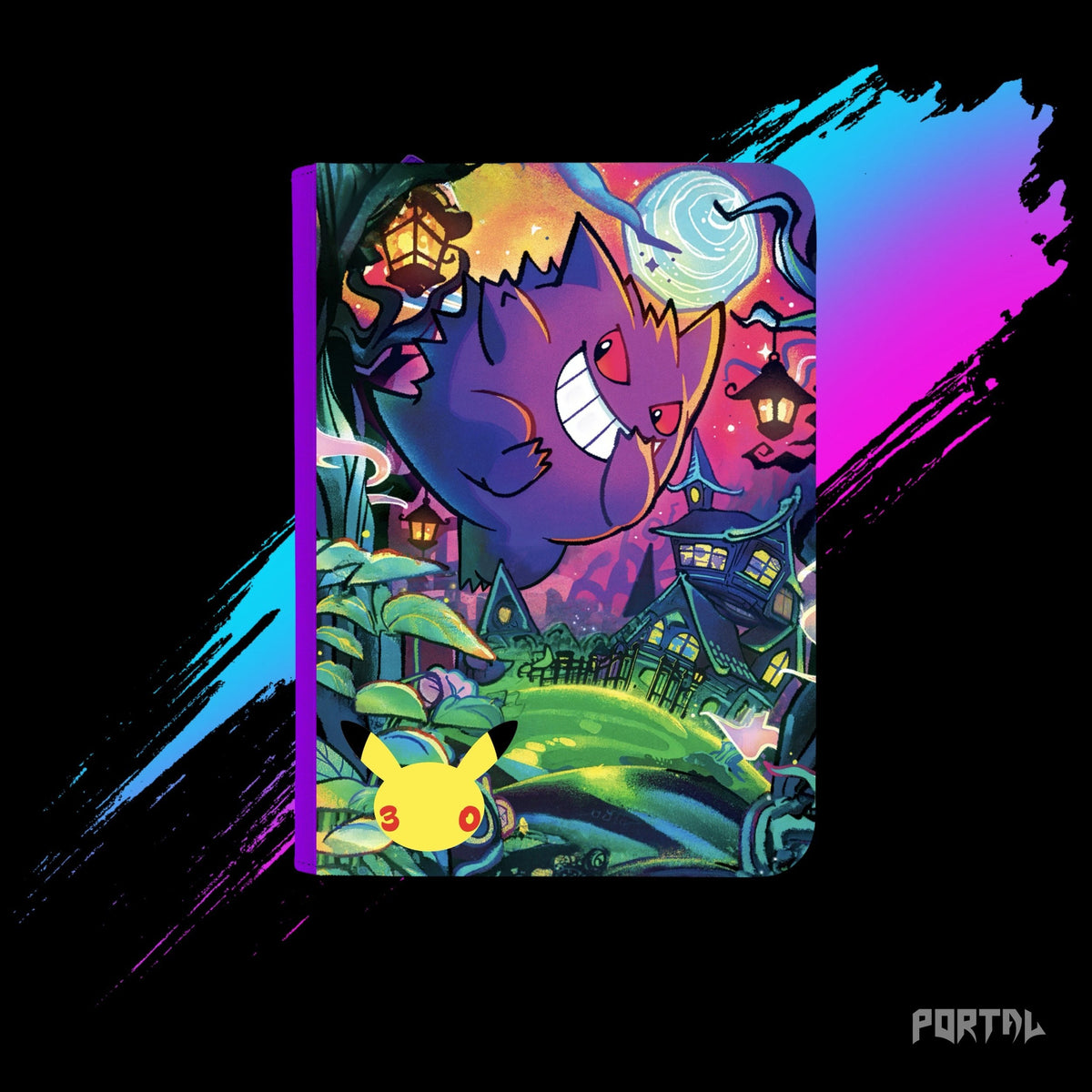 Pokemon Gengar 30th Anniversary binder, front cover with 30th logo, Portal TCG