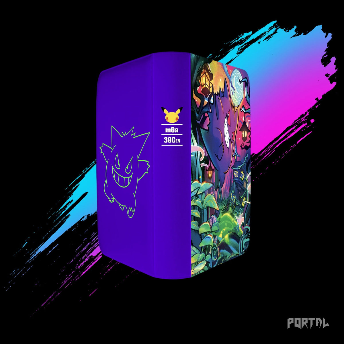 Pokemon Gengar 30th Anniversary binder, back, spine and front together, spine label, no 30th logo, Portal TCG