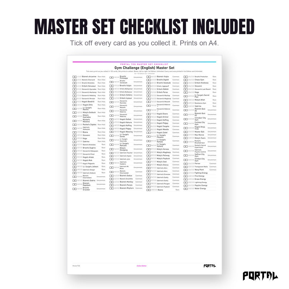 Pokemon Gym Challenge master set placeholders, the checklist included in the download, Portal TCG