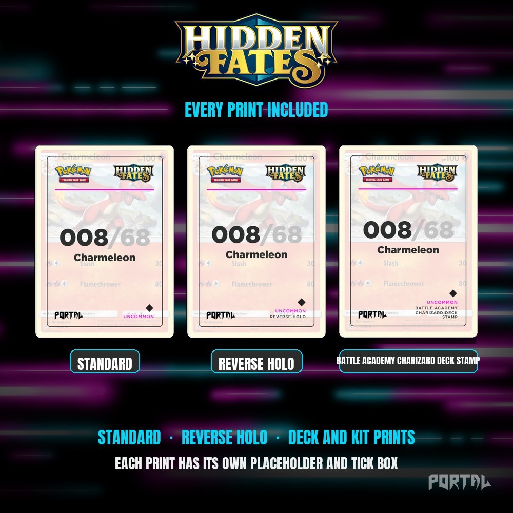Pokemon Hidden Fates master set placeholders, every print included, Portal TCG