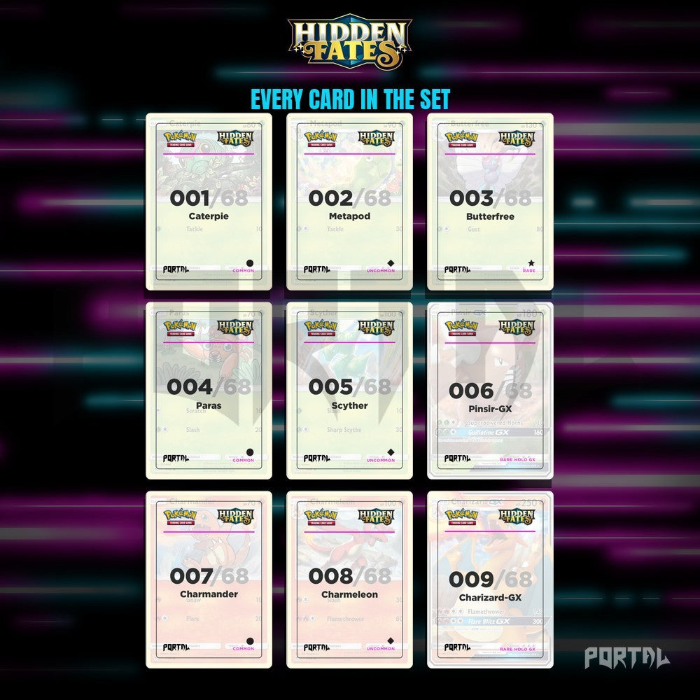 Pokemon Hidden Fates master set placeholders, binder page, Portal TCG