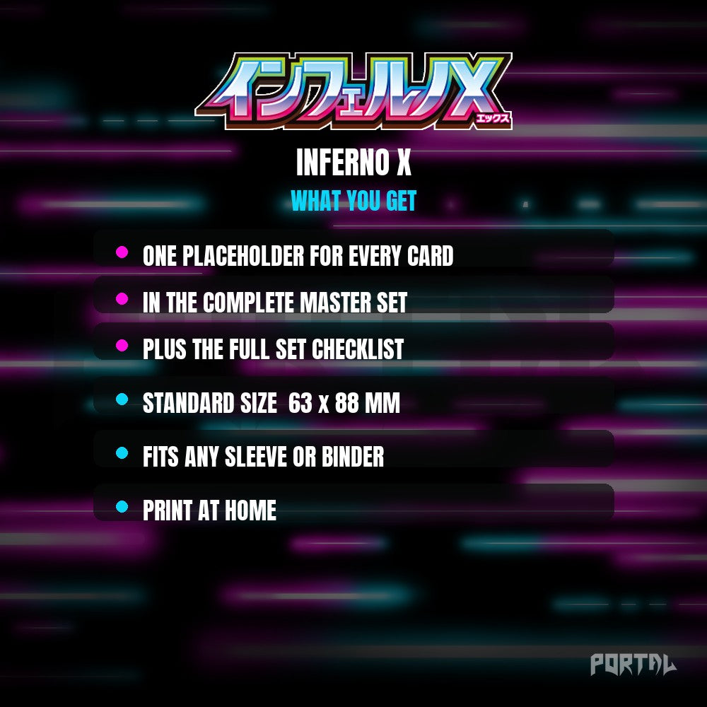 Inferno X master set placeholder cards, what is included