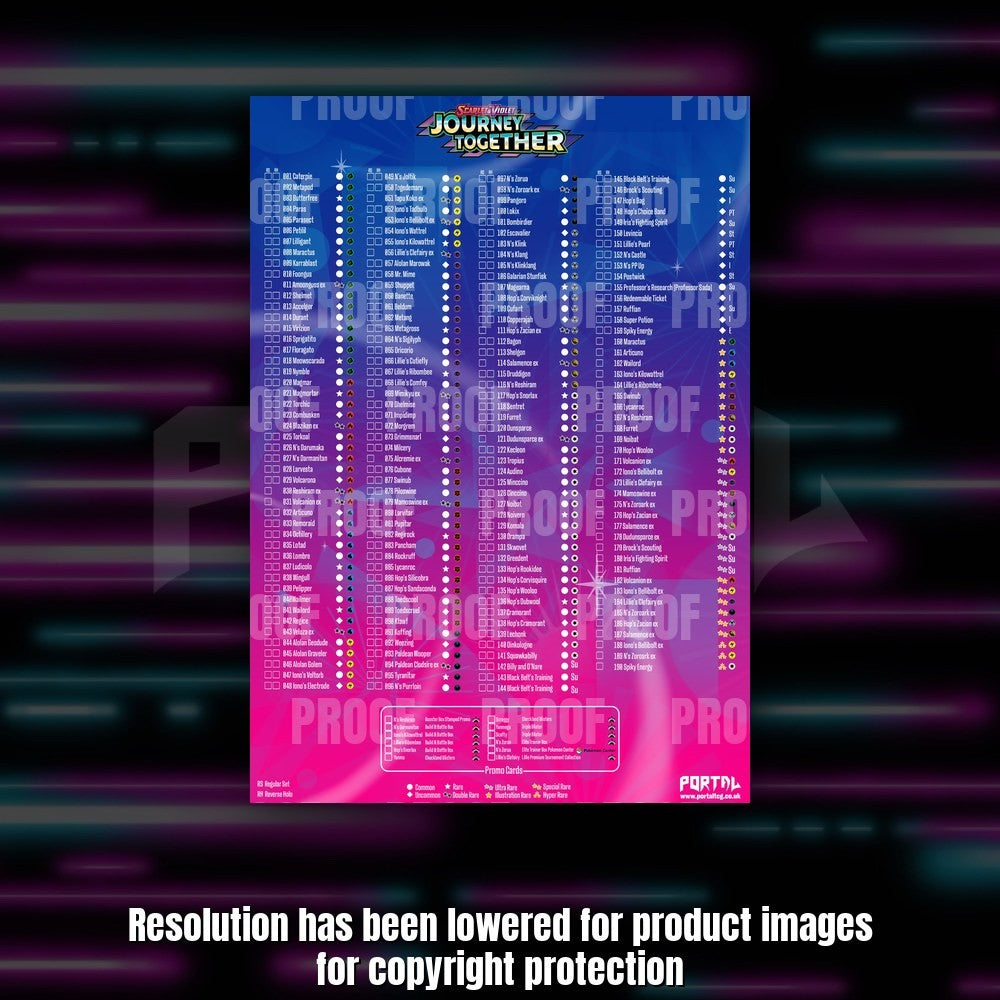 Pokemon Journey Together master set checklist kit, checklist sheet, Portal TCG