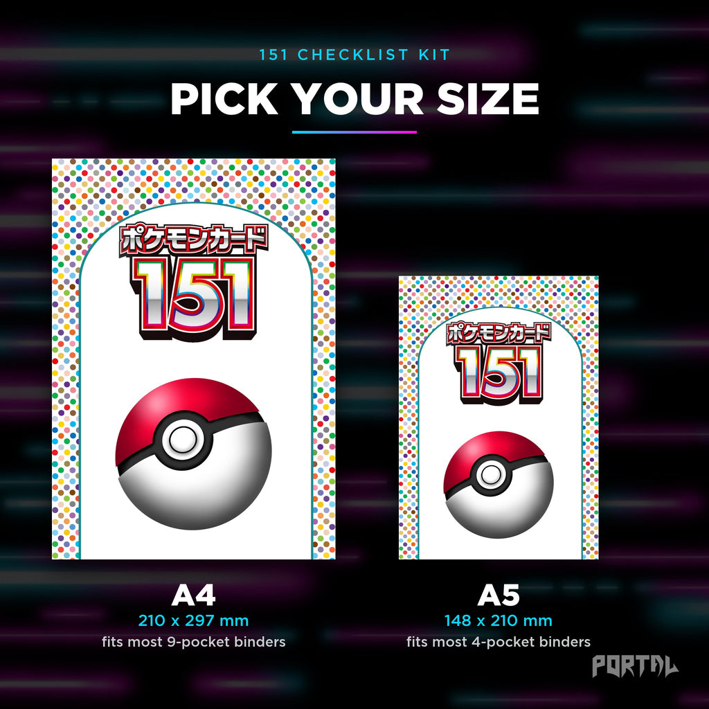 Pokemon 151 Japanese master set checklist kit, A4 and A5 sizes, Portal TCG