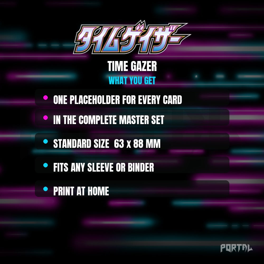 Time Gazer master set placeholder cards, what is included