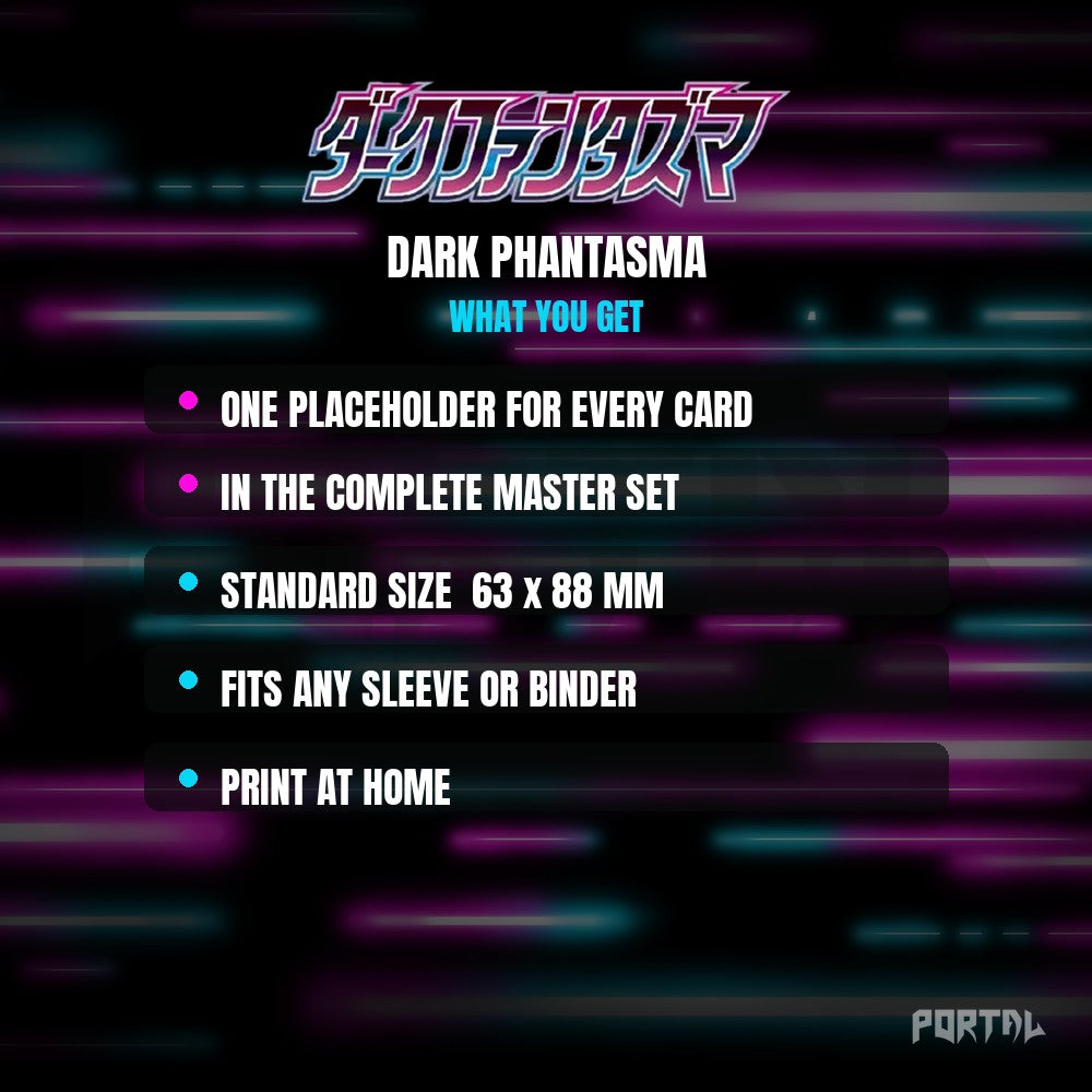 Dark Phantasma master set placeholder cards, what is included