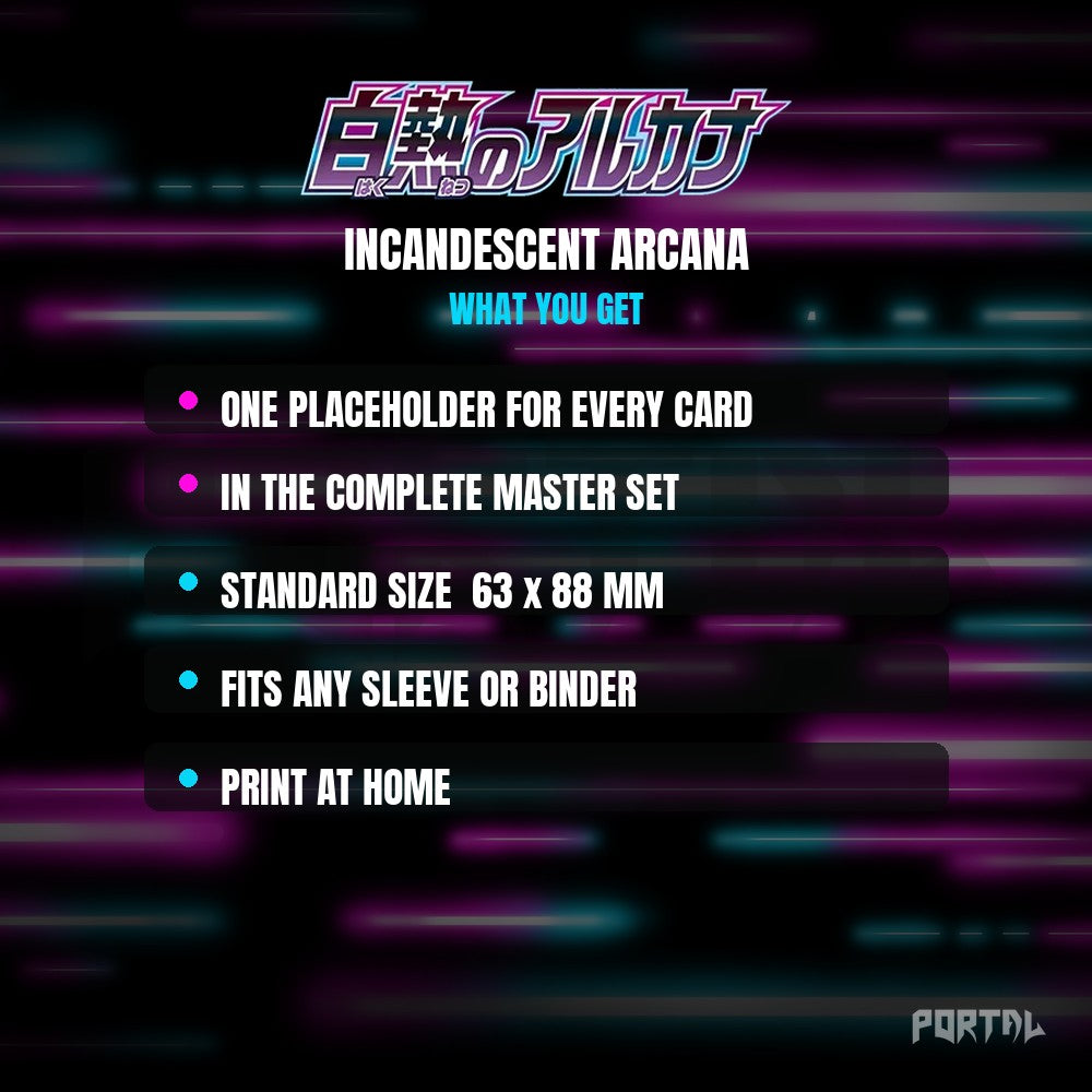 Incandescent Arcana master set placeholder cards, what is included