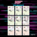 Shield placeholder cards laid out in a nine pocket binder page