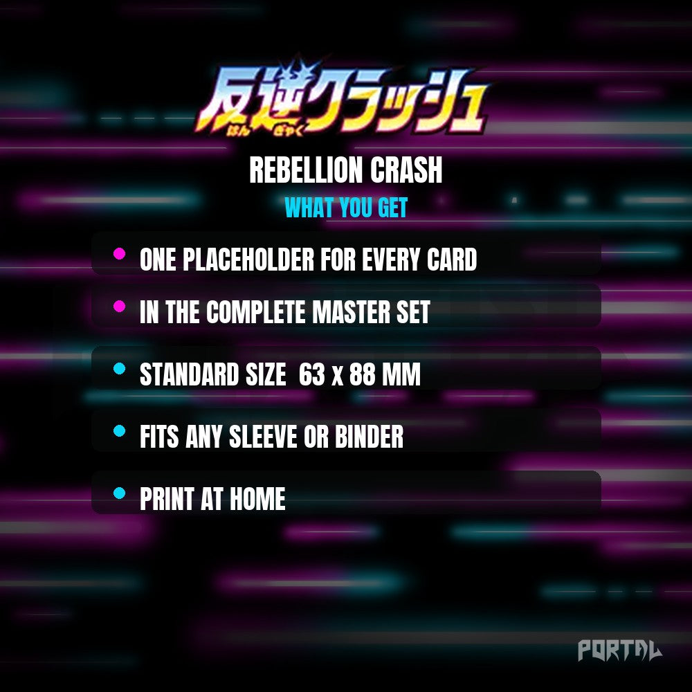 Rebellion Crash master set placeholder cards, what is included