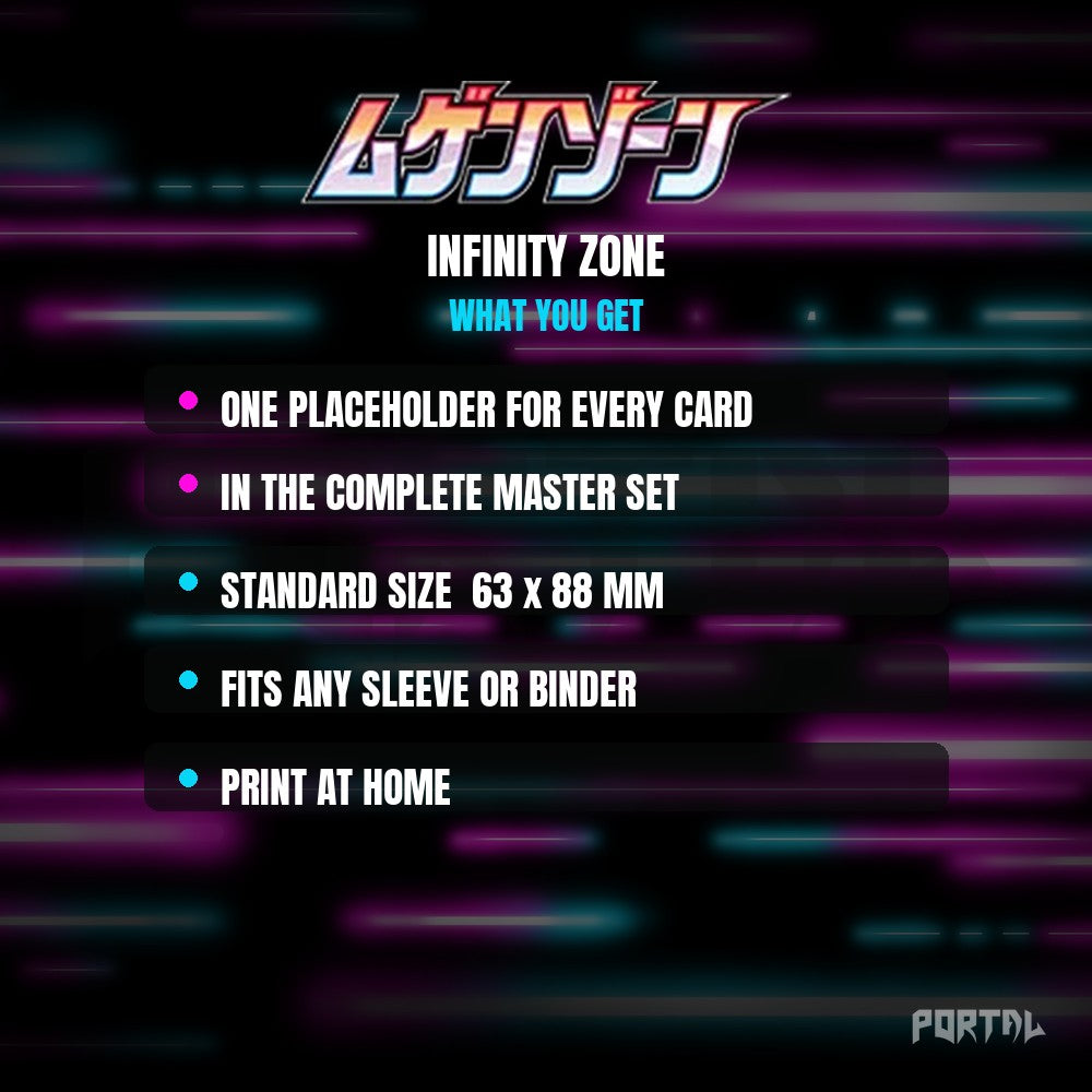 Infinity Zone master set placeholder cards, what is included
