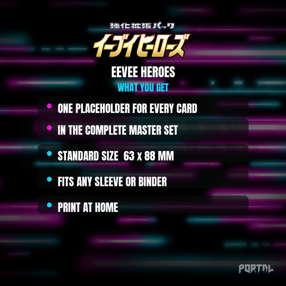 Eevee Heroes master set placeholder cards, what is included