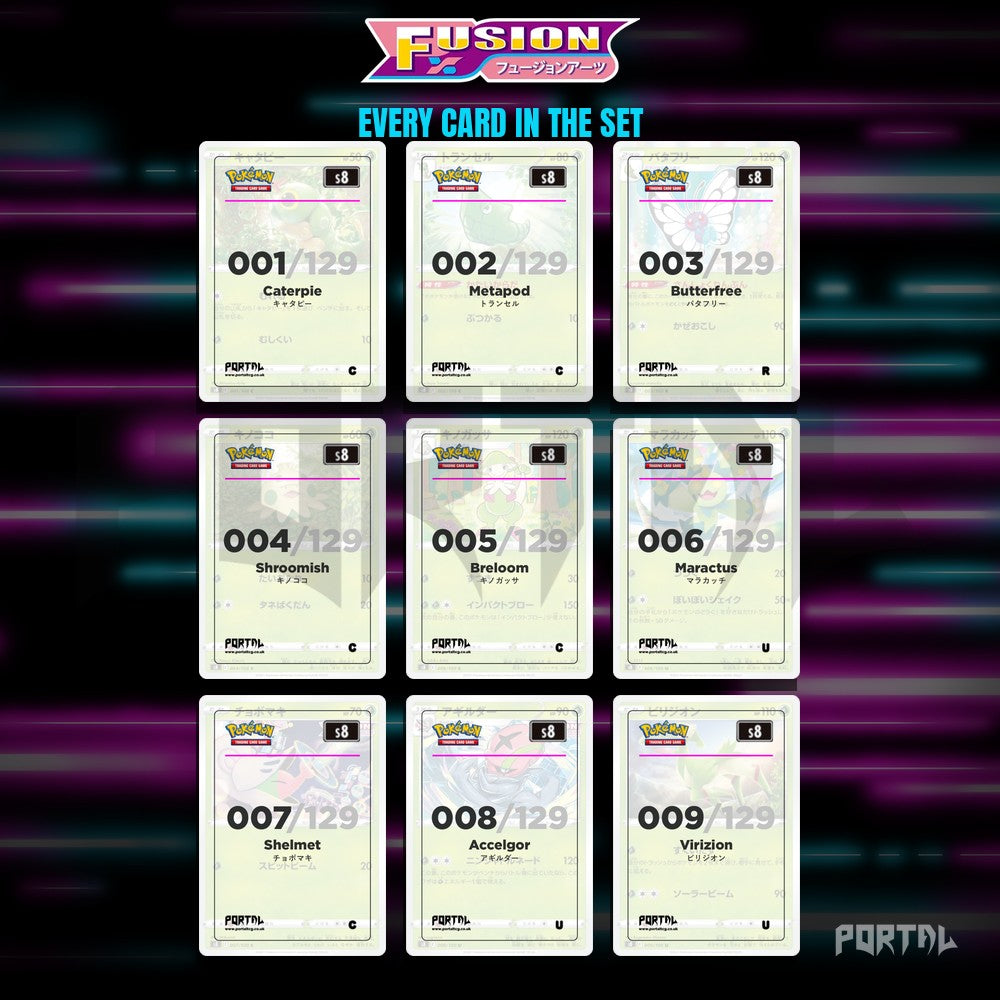 Fusion Arts placeholder cards laid out in a nine pocket binder page