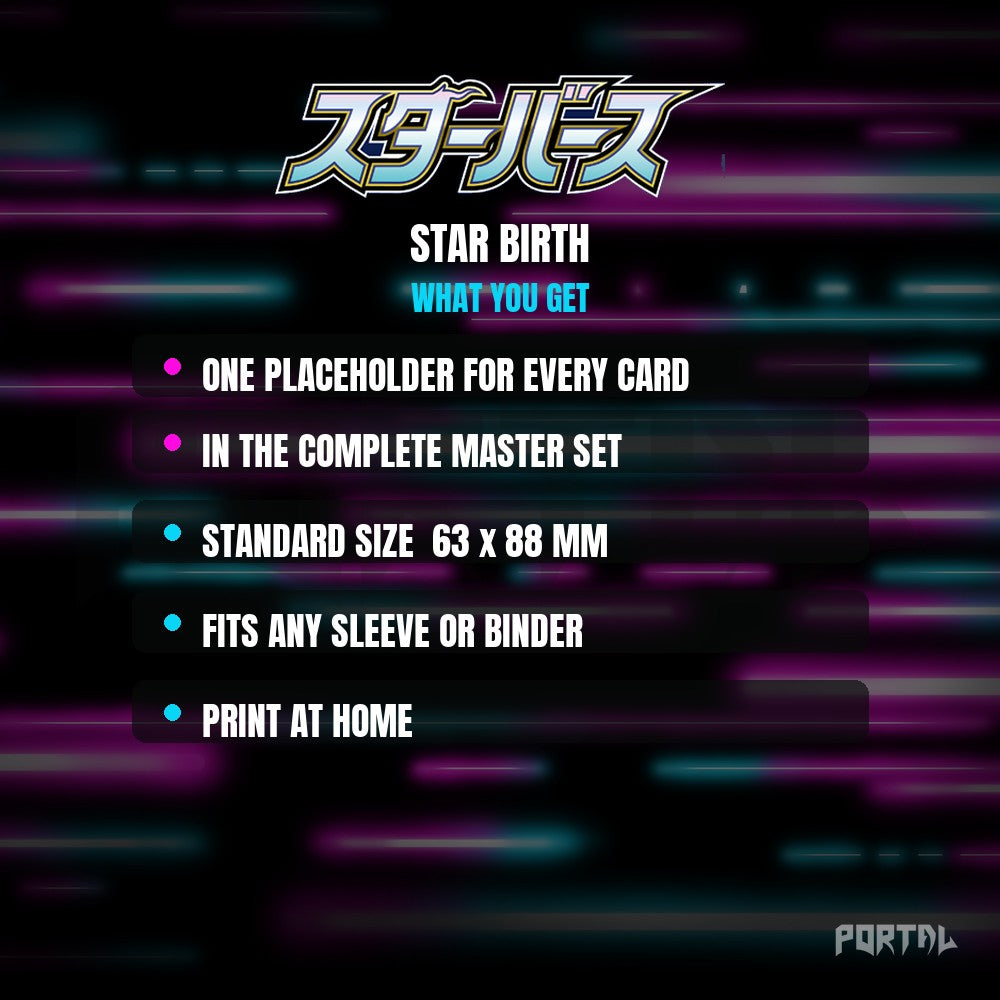 Star Birth master set placeholder cards, what is included