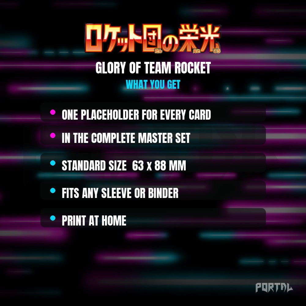 Glory of Team Rocket master set placeholder cards, what is included
