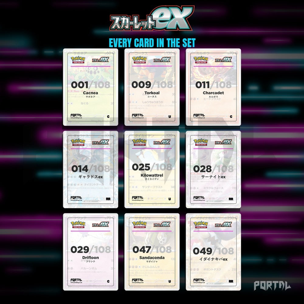 Scarlet ex master set placeholders, binder page, Portal TCG